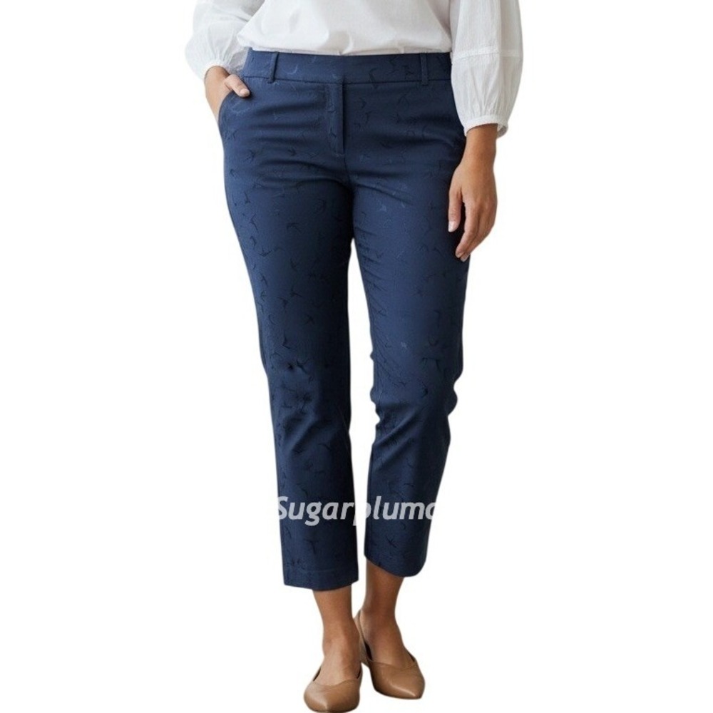 Ann Taylor Whimsical Bird Swallow‎ Ankle Pants 14 Blue Nature